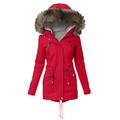 Women's Thick Winter Coat with Fur Plain Winter Parka with Hood Wind Jacket with Pockets Medium Length Winter Jacket Soft Down Coat Windbreaker, X04-Red, M