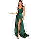 L/Y V-Neck Bridesmaid Dresses Long Spaghetti Satin Slit Prom Formal Evening Party Dress with Pockets Green UK 20