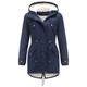 Vagbalena Winter Warm Winter Parka Hooded Down Jacket Padded Wool Coat Jacket with Drawstring and Fur Hood Ladies Fashion Zipper Pure Color Parka (Navy Blue,S)