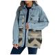 SHOBDW Women's Fashion Aztec Print Splice Button Down Long Sleeve Coat Outwear Pocket Warm Denim Jacket Ladies Casual Loose Outerwear(Blue,L)