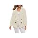 O·Lankeji Plus Size Faux Shearling Jacket for Womens,Long Sleeve Plush Button Coats with Pocket,Solid Color Lapel Outwear for Warm Winter (Color : Beige, Size : L)