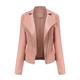 BDCUYAHSKL Autumn and Winter Casual Fashion Women's Lapel Solid Color Short Leather Jacket Slim Oblique Zipper Pocket Jacket Thin Jacket Rivet Decorated Motorcycle Jacket Women Pink