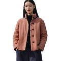 Women's Quilted Lightweight Short Jacket Stand Collar Outerwear Cotton Linen Padded Chinese Style Tang Suit (Pink,One Size)