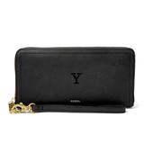 Women's Fossil Black Yale Bulldogs Leather Logan RFID Zip Around Clutch