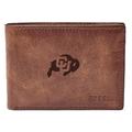 Men's Fossil Brown Colorado Buffaloes Leather Derrick Front Pocket Bi-Fold Wallet