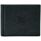 Men's Fossil Black Northeastern Huskies Leather Ingram RFID Flip ID Bifold Wallet