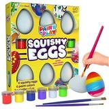 Easter Egg Squishy Painting Kit - Arts and Crafts for Girls and Boys - Kids Art Activities - Craft Gift for Kids Ages 4 5 6 7 8 9 10 Year Old Girls - Decorate 6 Slow Rising White Squishies with Paint