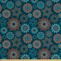 Flower Fabric by the Yard Summer Season Illustration with Blooming Petals with Ornate Swirls and Stars Upholstery Fabric for Dining Chairs Home Decor Accents Orange Dark Blue by Ambesonne