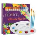 Watercolor Paint Set by glokers Set of 24 Colors/Tubes & 3 Paintbrushes - Perfect for Canvas Wood Ceramic Fabric. Painting Art Kit for Beginners Adults Students Or Professionals.