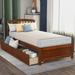 Twin Platform Bed Frame with Storage, YOFE Wood Twin Platform Bed Frame for Kids, Platform Bed with Two Drawers / Headboard, Modern Twin Size Bed with Slats Support, Small Room Furniture, Walnut, D276