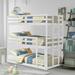 Twin Bunk Bed for Kids, YOFE Wood Twin Triple Bunk Bed, Modern Twin Over Twin Over Twin Triple Bed with Built in Ladder, Divided Into 3 Separate Beds, No Box Spring Need, White, R6523