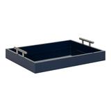 Kate and Laurel Lipton Modern Rectangular Tray 16 x 12.25 Navy Blue and Silver Decorative Accent Tray for Storage and Display
