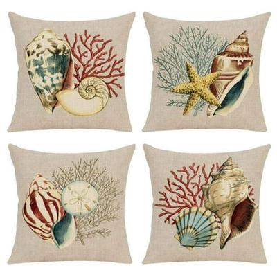 Pack of 4 Tropical Leaves Decorative Throw Pillow Cover Cotton Linen Burlap Square Outdoor Cushion Cover Pillow Case for Car Sofa Bed Couch 18x18 Inch 