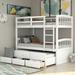Bunk Bed Twin Over Twin, White Twin Bunk Bed with Ladder and Safety Rail, Twin Over Twin Bunk Beds for Kid Teens, Twin Trundle Bed with 3 Storage Drawers, Twin Bunk Bed No Box Spring Needed, R2429