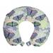 Floral Travel Pillow Neck Rest, Flying Butterflies on Grunge Style Background Flowers in Pastel Tones, Memory Foam Traveling Accessory Airplane and Car, 12", Ceil Blue and Multicolor, by Ambesonne