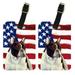 Pair Of USA American Flag With French Bulldog Luggage Tags