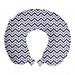 Navy Blue Travel Pillow Neck Rest, Horizontal Chevron Pattern in Nautical Colors Dashed Lines Maritime Zigzag, Memory Foam Traveling Accessory Airplane and Car, 12", Navy Blue White, by Ambesonne