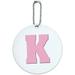 Letter K Initial Baby Girl Block Font Pink Shower Round Luggage ID Tag Card for Suitcase or Carry-On