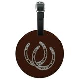Horseshoe Lucky Double Cowboy Brown Round Leather Luggage Card Suitcase Carry-On ID Tag