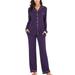 2 Pieces Autumn Women Sleepwear Solid Color Pajamas Set Long Sleeve Top and Long Pant Ladies Pyjamas Suit Purple L