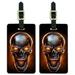 Chrome Metal Flaming Skull Luggage ID Tags Suitcase Carry-On Cards - Set of 2