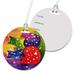 KuzmarK Luggage Travel Round Bag Tag - Fiesta Polka-Dot Kitties and Mouse Cat Abstract Art by Denise Every