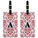 Letter A Initial Damask Elegant Red Black White Luggage Tags ID, Set of 2