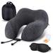 MLVOC Travel Pillow 100% Pure Memory Foam Neck Pillow, Comfortable & Breathable Cover, Machine Washable, Airplane Travel Kit with 3D Contoured Eye Masks, Earplugs, and Luxury Bag, Standard (Black)