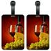 White Wine with Red Background - Luggage ID Tags / Suitcase Identification Cards - Set of 2