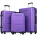 3pcs Luggage Set ABS Suitcases Waterproof Trolley Cases with Lock & Spinner Wheels Expandable Baggage, Purple