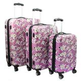 730088-PINK Tropical Flower Expandable Hardside Spinner Luggage Set, Pink - 3 Piece