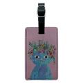 Blue Cat Flower Hat Rectangle Leather Luggage Card Suitcase Carry-On ID Tag