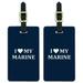 I Love My Marine USMC White Text on Blue Officially Licensed Luggage ID Tags Suitcase Carry-On Cards - Set of 2