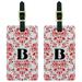 Letter B Initial Damask Elegant Red Black White Luggage Tags ID, Set of 2