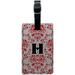 Letter H Initial Damask Elegant Red Black White Leather Luggage ID Tag Suitcase