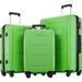 3pcs Luggage Set ABS Suitcases Waterproof Trolley Cases with Lock & Spinner Wheels Expandable Baggage, Green