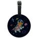 Cosmonaut Astronaut Dog in Space with Planets and Stars Round Leather Luggage Card Suitcase Carry-On ID Tag