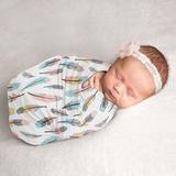 Sweet Jojo Designs Feather Turquoise Swaddle in Blue/Gray/Pink | 47 H x 47 W x 0.2 D in | Wayfair Swaddle-Feather-PRT