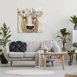 Stupell Industries Big Nose Boho Farm Cow Daisy Flower Crown XL Stretched Canvas Wall Art By Jeanette Vertentes Canvas in Brown | Wayfair