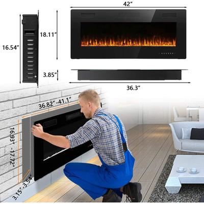 Bossin 36 to 72 inch Electric Fireplace Ultra-Thin and Silence Linear Recessed Wall Mounted Fireplace with Remote Control