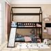 Solid Pine Twin over Twin House Bunk Bed with Guardrails, Convertible Ladder & Slide