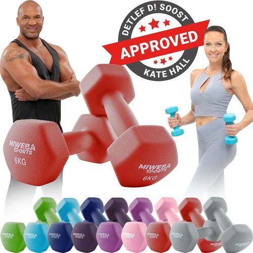 Gymnastikhanteln 2er-Set 0,5-10 kg bodenschonend Hantelset (Rot 2x 6,0 Kg) - Miweba Sports