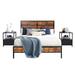 Taomika Industrial 3-pieces Bed with Wood Headboard and Square Nightstands Set