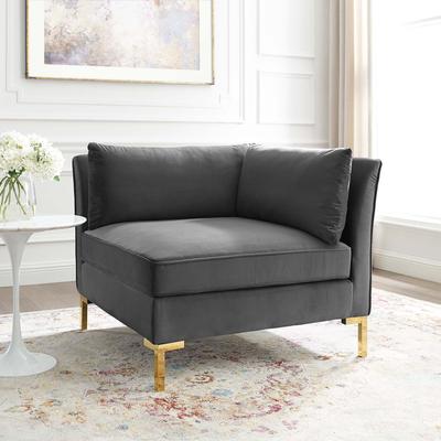 Modway Ardent Performance Velvet Sectional Sofa Corner Chair in Gray