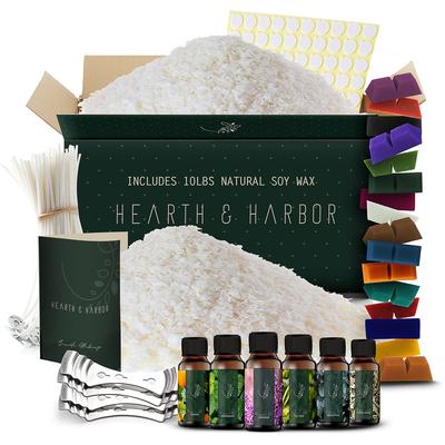 Hearth & Harbor 128 Piece DIY Bulk Candle Making Supply Kit - 10lbs Natural Soy Wax, Fragrance Oil, Dye Blocks, and Lot More