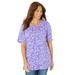 Plus Size Women's Easy Fit Short Sleeve Scoopneck Tee by Catherines in Dark Violet Paisley Floral (Size 1X)