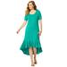 Plus Size Women's Everyday Knit Flounce Hem Maxi Dress by Jessica London in Aqua Sea (Size 24 W) Soft & Lightweight Long Length