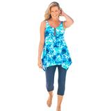Plus Size Women's Longer-Length Tankini Top by Swim 365 in Multi Underwater Tie Dye (Size 30)