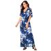 Plus Size Women's Stretch Knit Cold Shoulder Maxi Dress by Jessica London in True Blue Graphic Floral (Size 34 W)