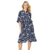 Plus Size Women's Ruffled Empire Dress by ellos in Navy Floral Print (Size 10/12)